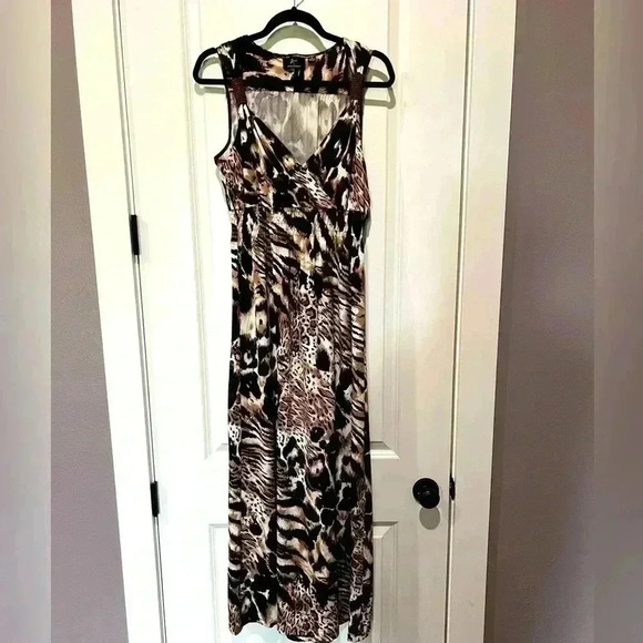 LENNIE BY NINA LEONARD FLOWY ANIMAL PRINT MAXI DRESS SIZE M - Picture 1 of 6